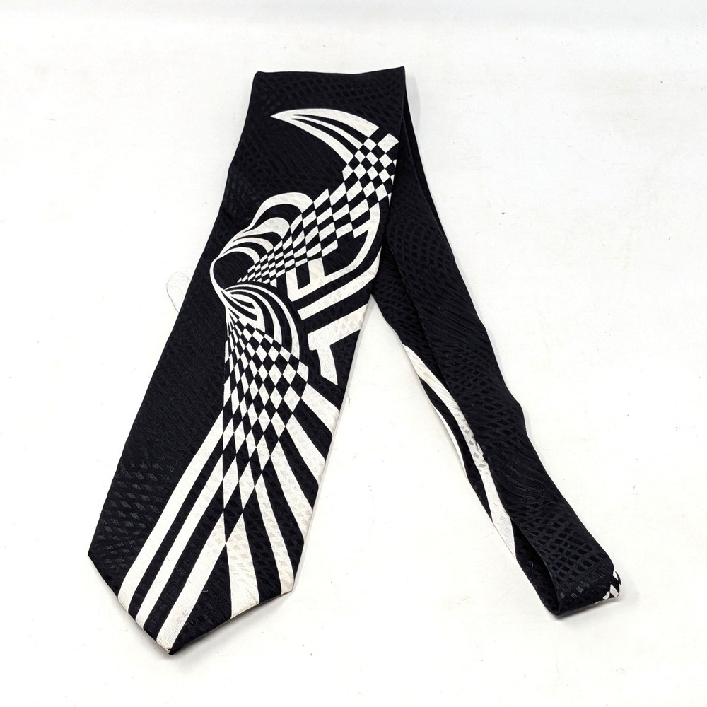 Bachrach Mens Silk Tie Black White Geometric Op Art Made in Italy 4 Inch Width